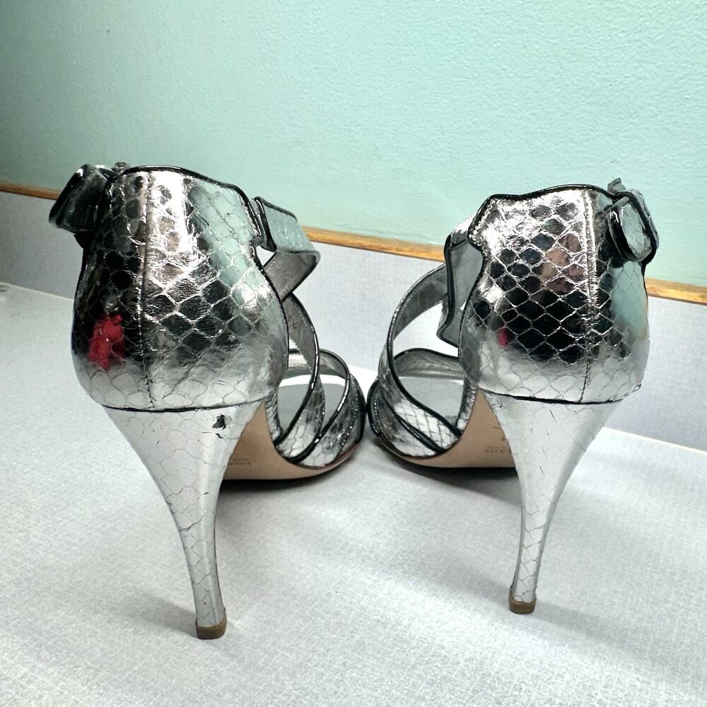 PRADA Silver Snakeskin Strappy Sandals Heels Size 38 (US 7.5) -Authenticated - Picture 6 of 16
